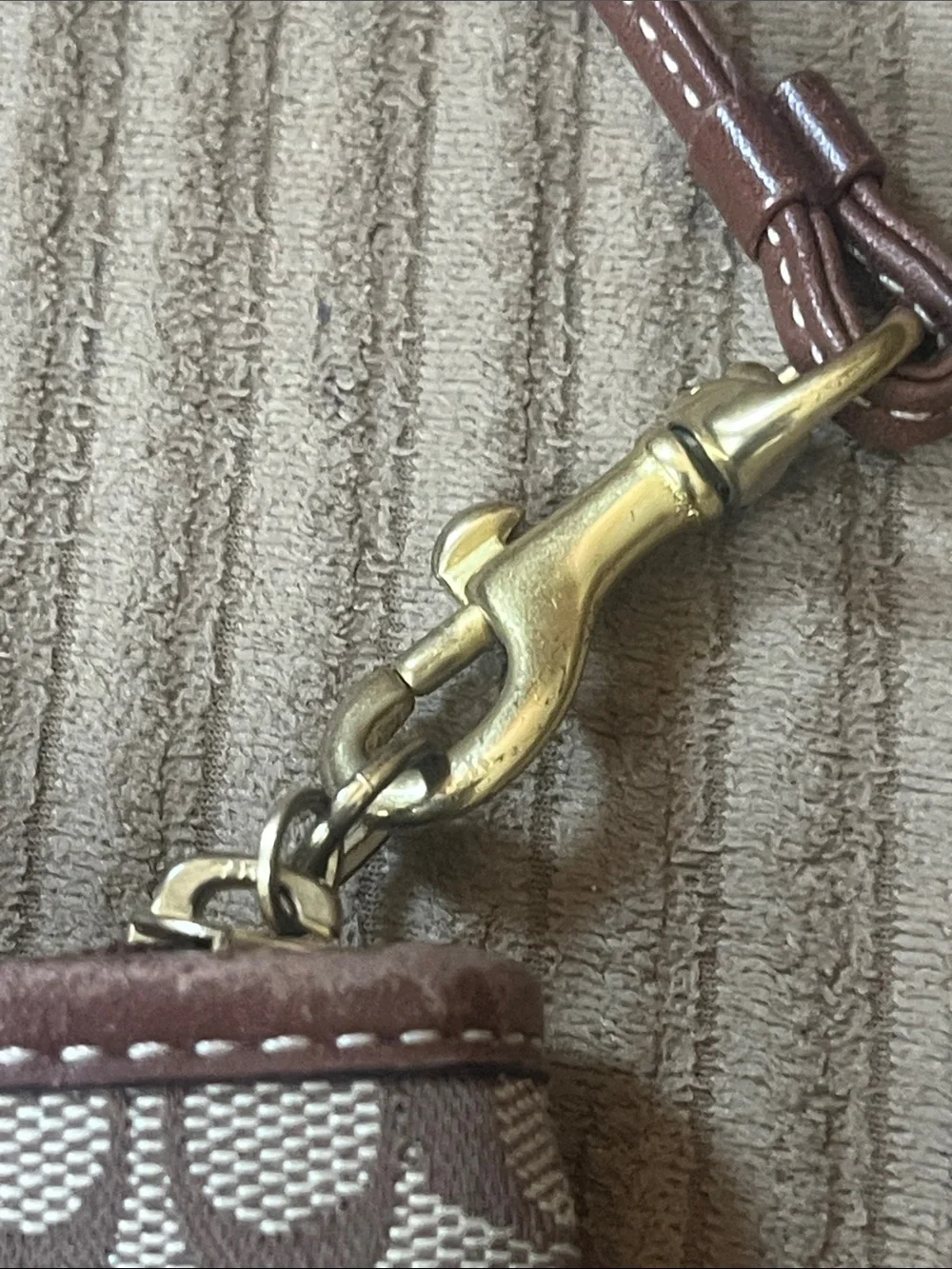 Coach Brown Leather & Signature Canvas Wristlet